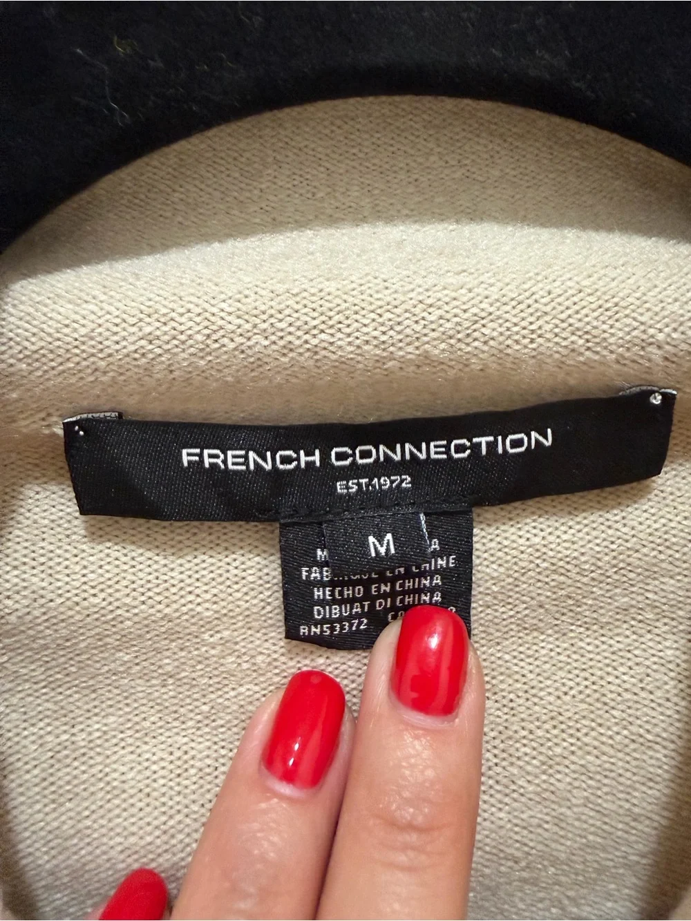 French Connection Beige with White Stripes Mock Neck Sweater Size - Medium